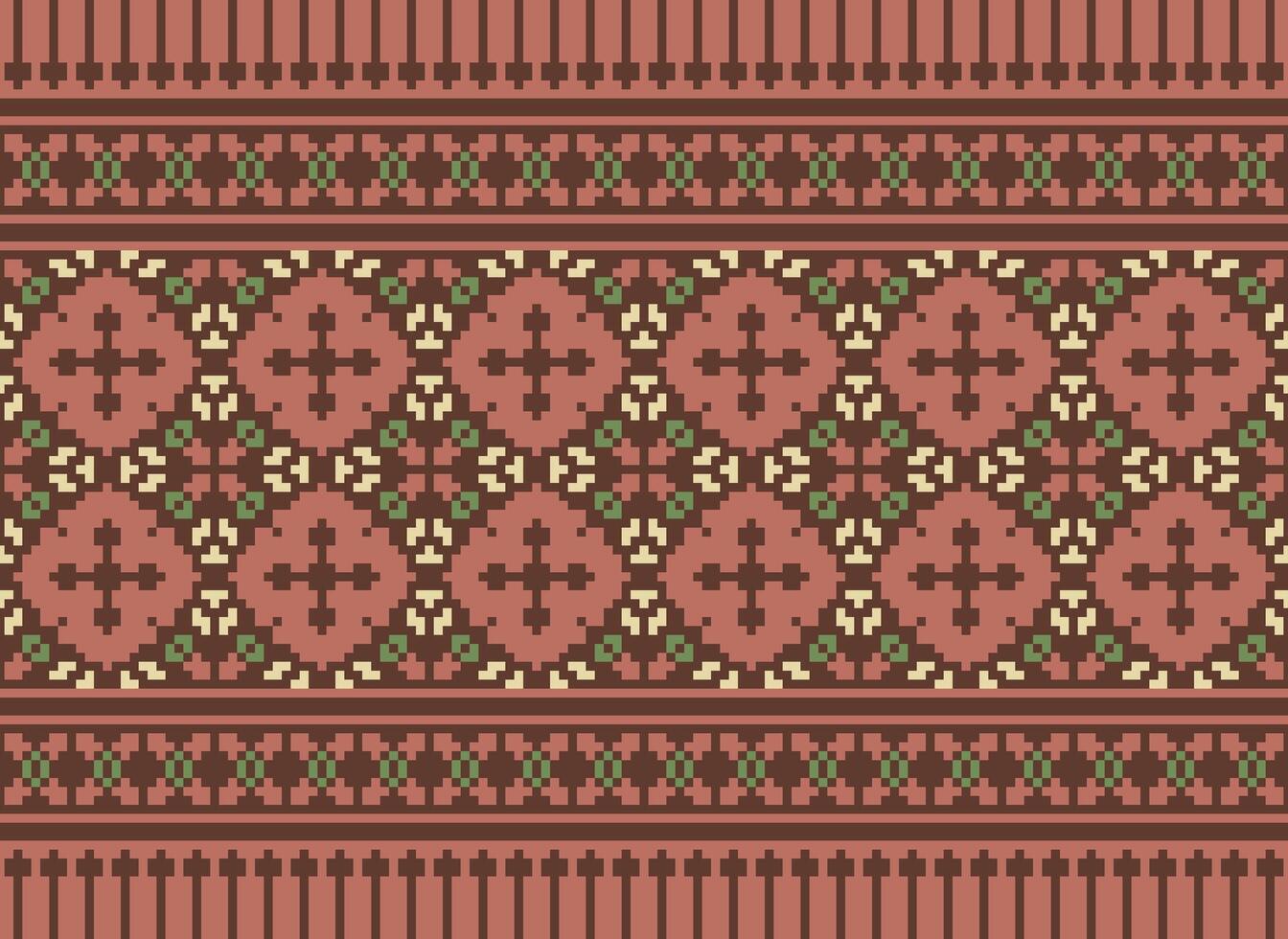 Ethnic Geometric Seamless Fabric Pattern Cross Stitch. Ikat Embroidery Oriental Pixel Pattern Cream Background. Abstract,vector,illustration. Texture,cross Stitch,scarf,decoration,motifs,wallpaper. vector