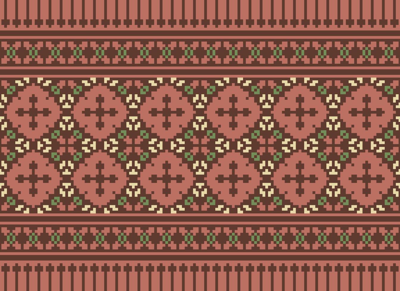 Ethnic Geometric Seamless Fabric Pattern Cross Stitch. Ikat Embroidery Oriental Pixel Pattern Cream Background. Abstract,vector,illustration. Texture,cross Stitch,scarf,decoration,motifs,wallpaper. vector