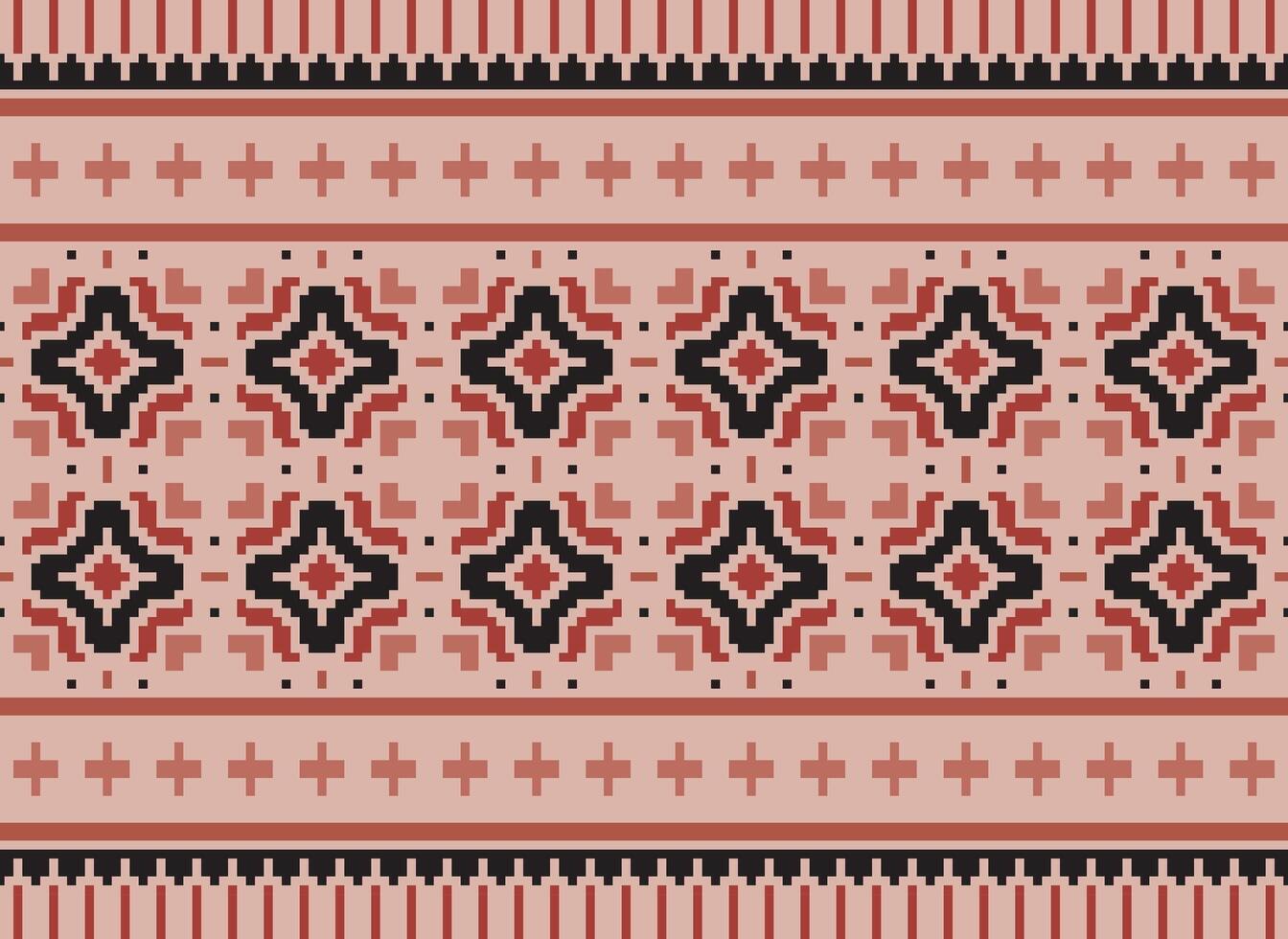 Ethnic Geometric Seamless Fabric Pattern Cross Stitch. Ikat Embroidery Oriental Pixel Pattern Cream Background. Abstract,vector,illustration. Texture,cross Stitch,scarf,decoration,motifs,wallpaper. vector