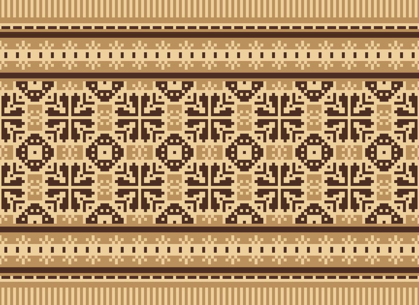 Ethnic Geometric Seamless Fabric Pattern Cross Stitch. Ikat Embroidery Oriental Pixel Pattern Cream Background. Abstract,vector,illustration. Texture,cross Stitch,scarf,decoration,motifs,wallpaper. vector