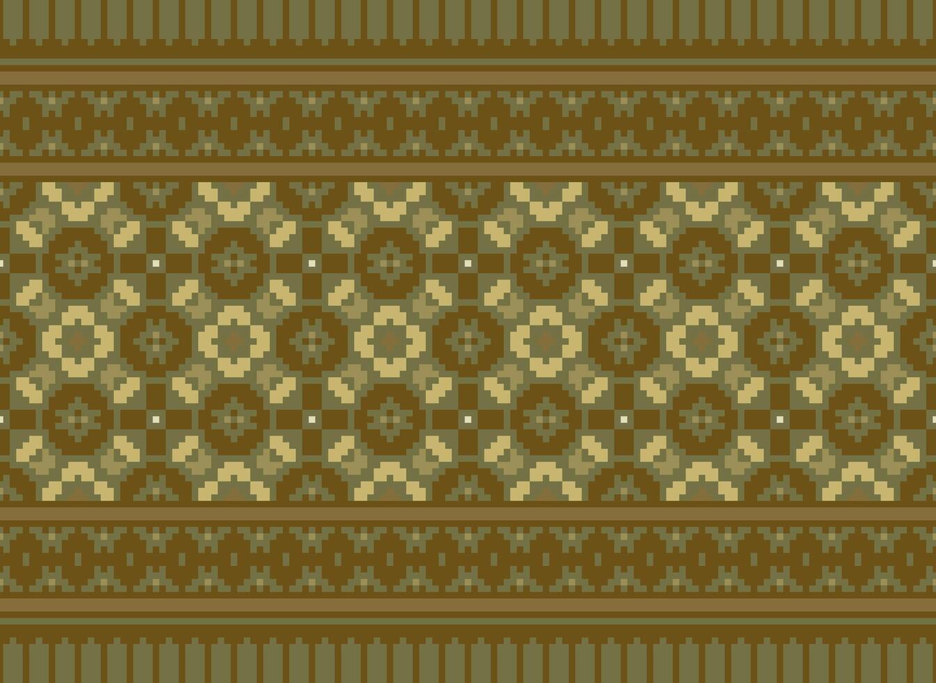 Ethnic Geometric Seamless Fabric Pattern Cross Stitch. Ikat Embroidery Oriental Pixel Pattern Cream Background. Abstract,vector,illustration. Texture,cross Stitch,scarf,decoration,motifs,wallpaper. vector