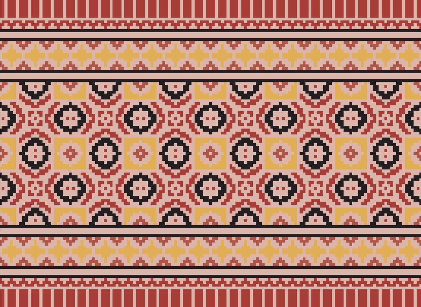 Ethnic Geometric Seamless Fabric Pattern Cross Stitch. Ikat Embroidery Oriental Pixel Pattern Cream Background. Abstract,vector,illustration. Texture,cross Stitch,scarf,decoration,motifs,wallpaper. vector