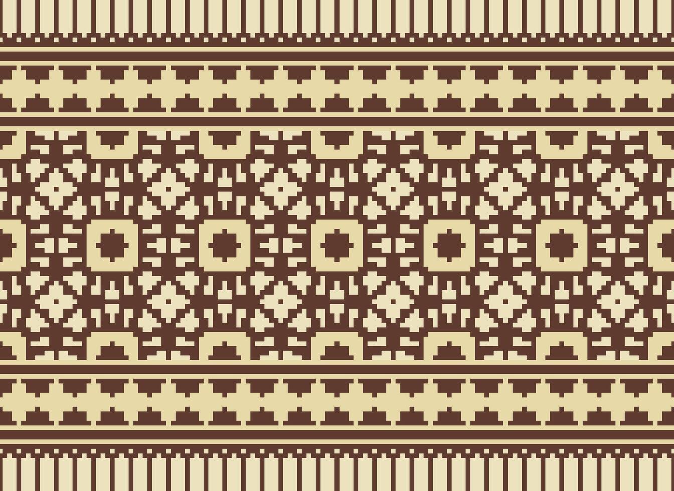 Ethnic Geometric Seamless Fabric Pattern Cross Stitch. Ikat Embroidery Oriental Pixel Pattern Cream Background. Abstract,vector,illustration. Texture,cross Stitch,scarf,decoration,motifs,wallpaper. vector