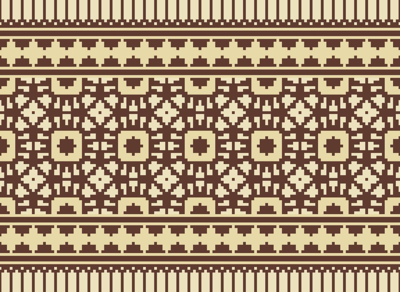 Ethnic Geometric Seamless Fabric Pattern Cross Stitch. Ikat Embroidery Oriental Pixel Pattern Cream Background. Abstract,vector,illustration. Texture,cross Stitch,scarf,decoration,motifs,wallpaper. vector