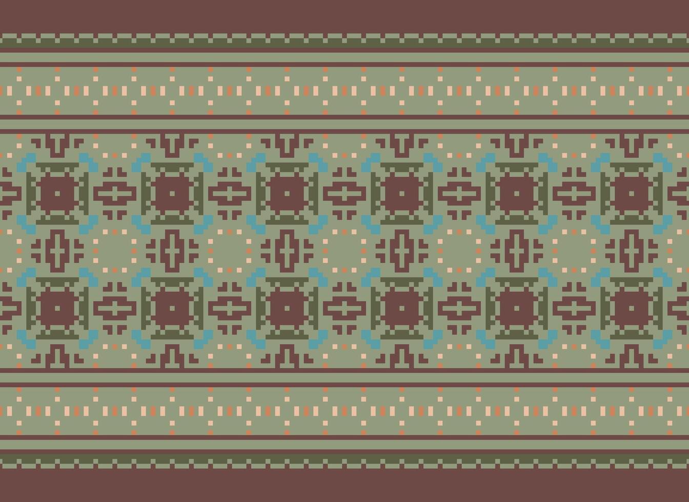 Ethnic Geometric Seamless Fabric Pattern Cross Stitch. Ikat Embroidery Oriental Pixel Pattern Cream Background. Abstract,vector,illustration. Texture,cross Stitch,scarf,decoration,motifs,wallpaper. vector
