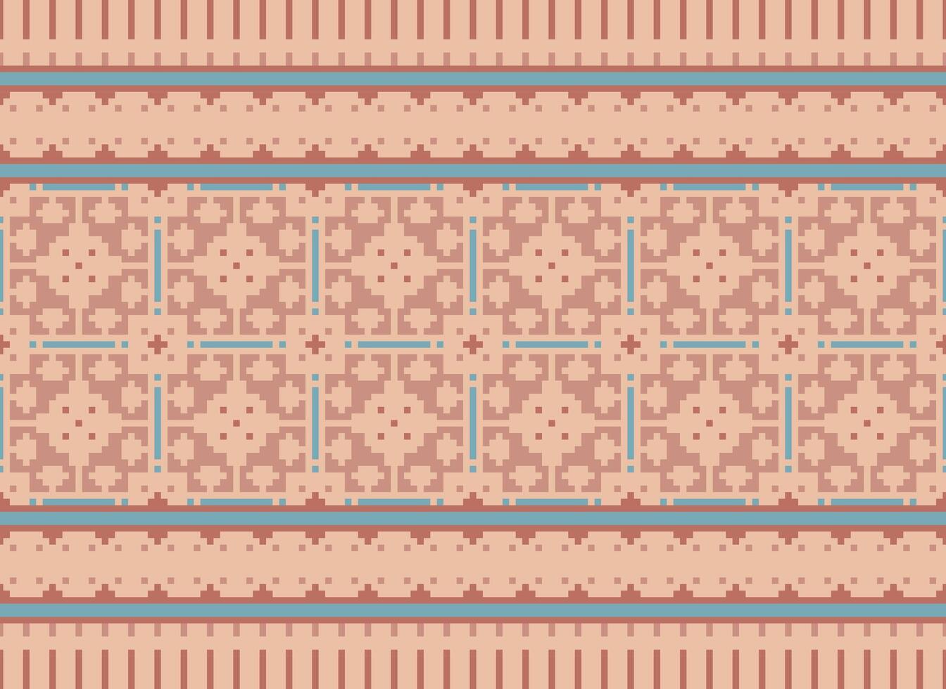 Ethnic Geometric Seamless Fabric Pattern Cross Stitch. Ikat Embroidery Oriental Pixel Pattern Cream Background. Abstract,vector,illustration. Texture,cross Stitch,scarf,decoration,motifs,wallpaper. vector