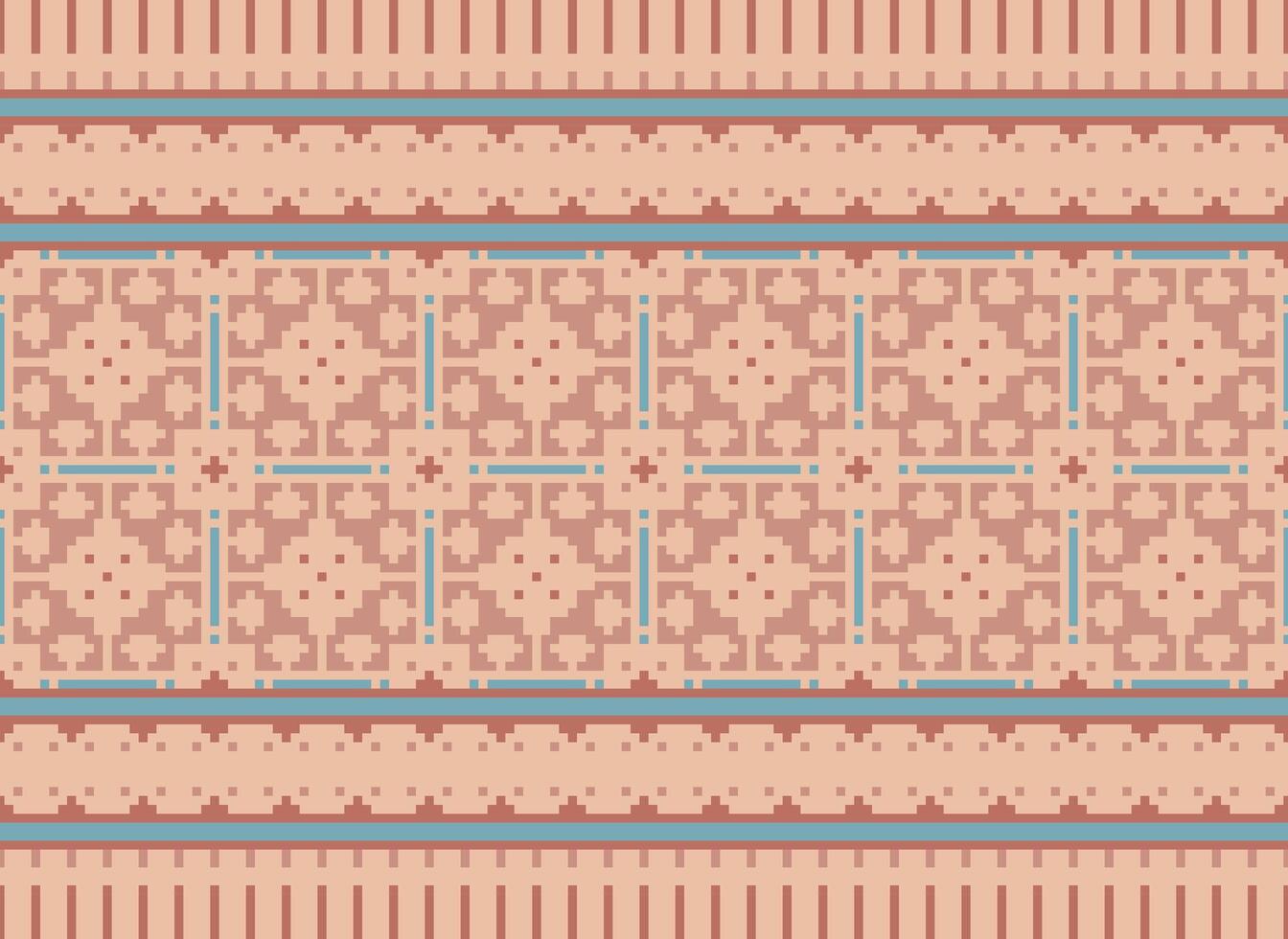 Ethnic Geometric Seamless Fabric Pattern Cross Stitch. Ikat Embroidery Oriental Pixel Pattern Cream Background. Abstract,vector,illustration. Texture,cross Stitch,scarf,decoration,motifs,wallpaper. vector