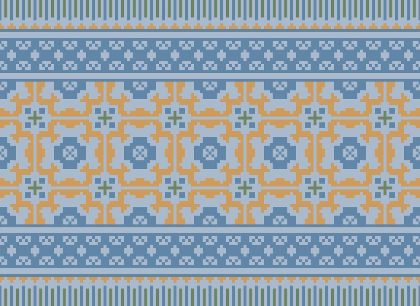 Ethnic Geometric Seamless Fabric Pattern Cross Stitch. Ikat Embroidery Oriental Pixel Pattern Cream Background. Abstract,vector,illustration. Texture,cross Stitch,scarf,decoration,motifs,wallpaper. vector