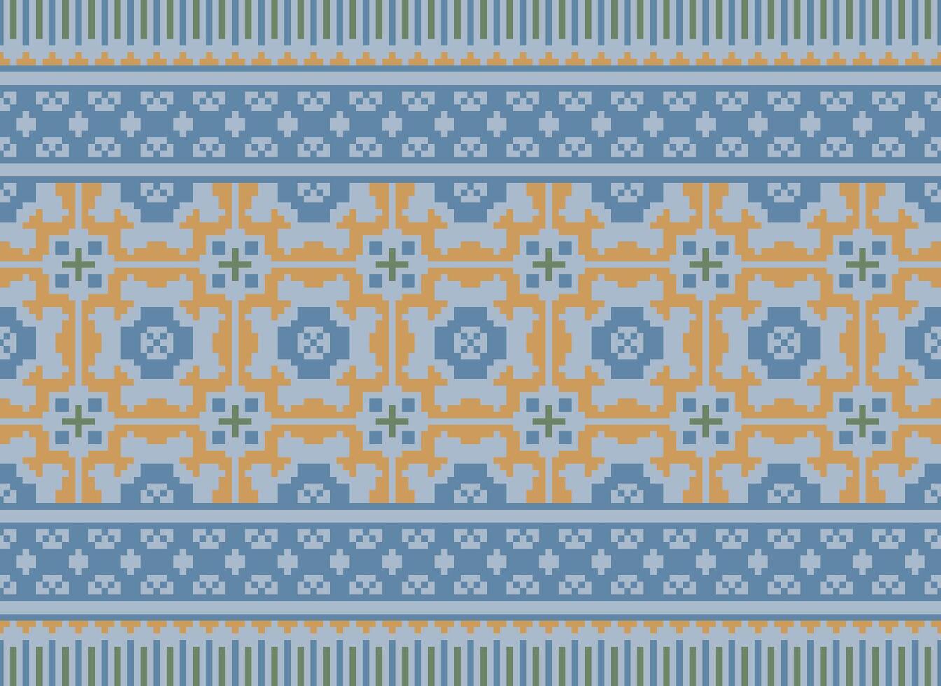 Ethnic Geometric Seamless Fabric Pattern Cross Stitch. Ikat Embroidery Oriental Pixel Pattern Cream Background. Abstract,vector,illustration. Texture,cross Stitch,scarf,decoration,motifs,wallpaper. vector