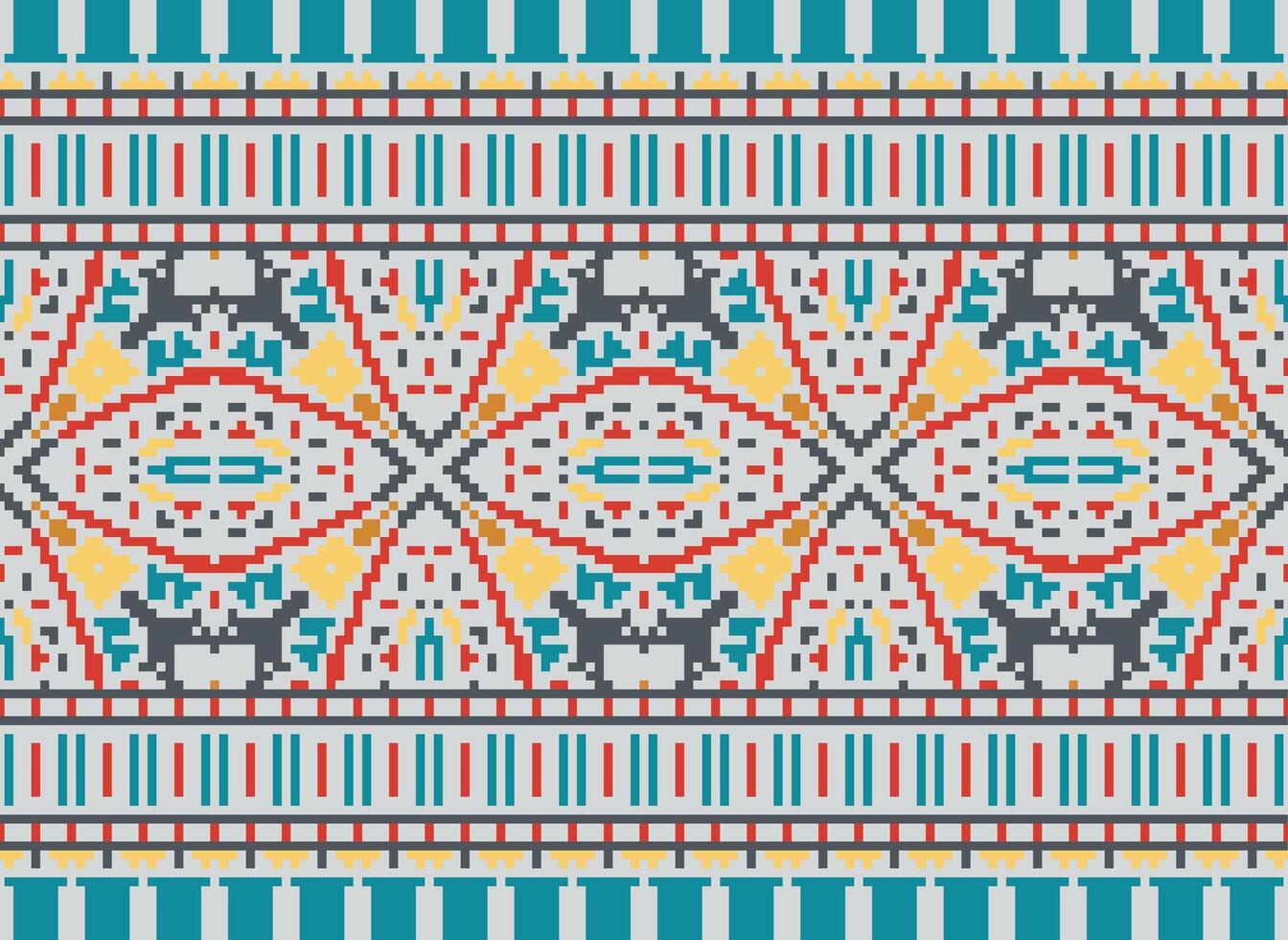 Ethnic Geometric Seamless Fabric Pattern Cross Stitch. Ikat Embroidery Oriental Pixel Pattern Cream Background. Abstract,vector,illustration. Texture,cross Stitch,scarf,decoration,motifs,wallpaper. vector