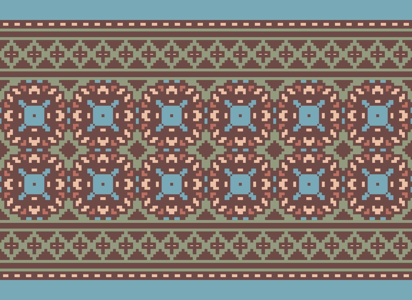 Ethnic Geometric Seamless Fabric Pattern Cross Stitch. Ikat Embroidery Oriental Pixel Pattern Cream Background. Abstract,vector,illustration. Texture,cross Stitch,scarf,decoration,motifs,wallpaper. vector