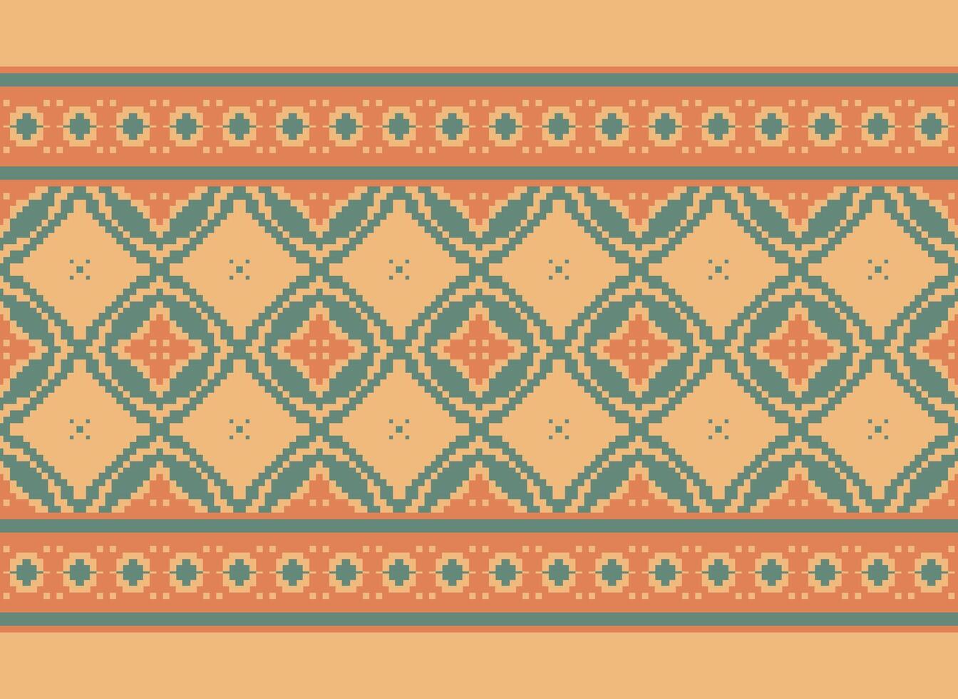 Ethnic Geometric Seamless Fabric Pattern Cross Stitch. Ikat Embroidery Oriental Pixel Pattern Cream Background. Abstract,vector,illustration. Texture,cross Stitch,scarf,decoration,motifs,wallpaper. vector