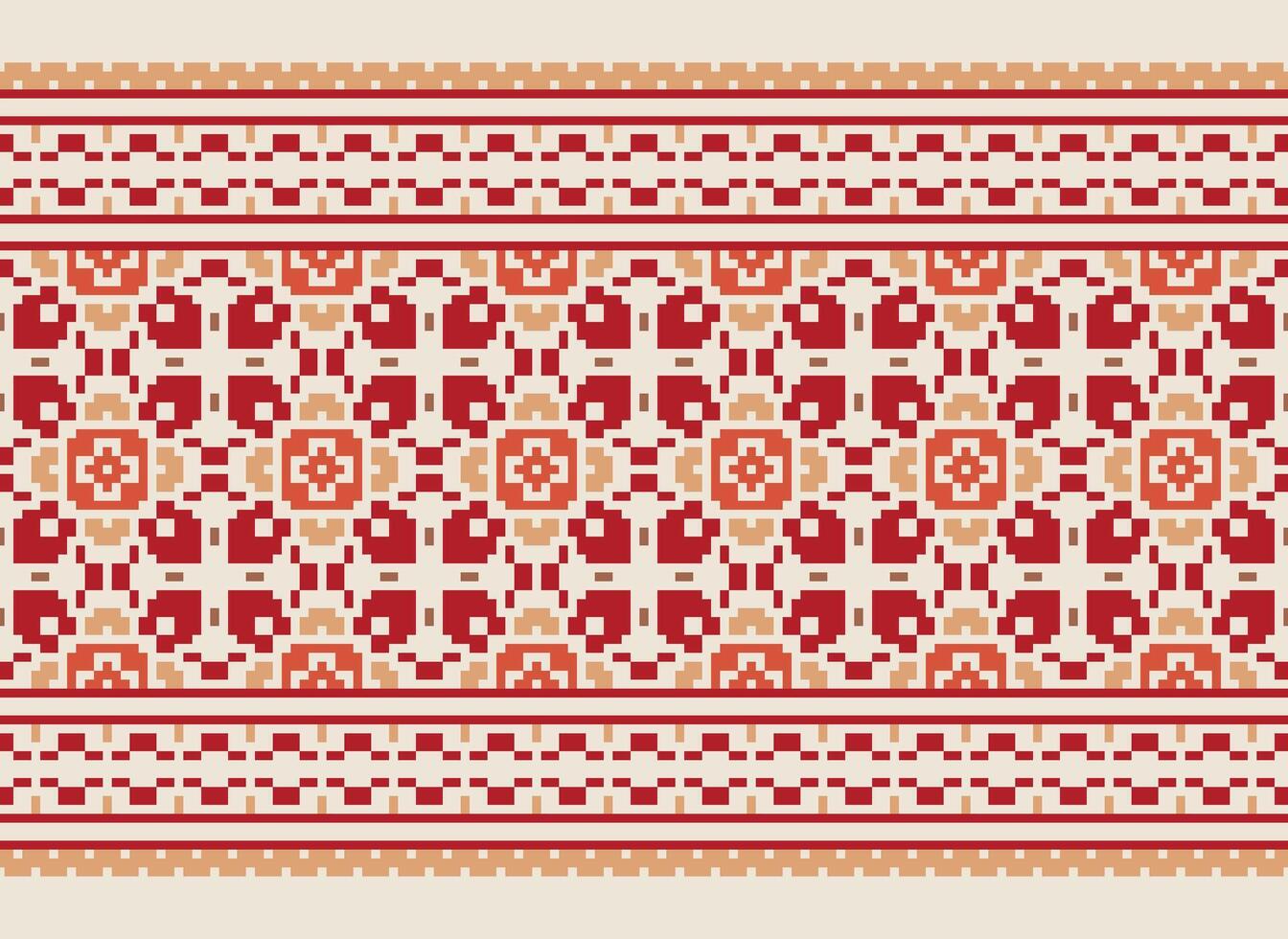Cross Stitch. Geometric ethnic patterns. Design for Saree, Patola, Sari, Dupatta, Vyshyvanka, rushnyk, dupatta, Clothing, fabric, batik, Knitwear, Embroidery, Ikkat, Pixel pattern. Traditional Design. vector