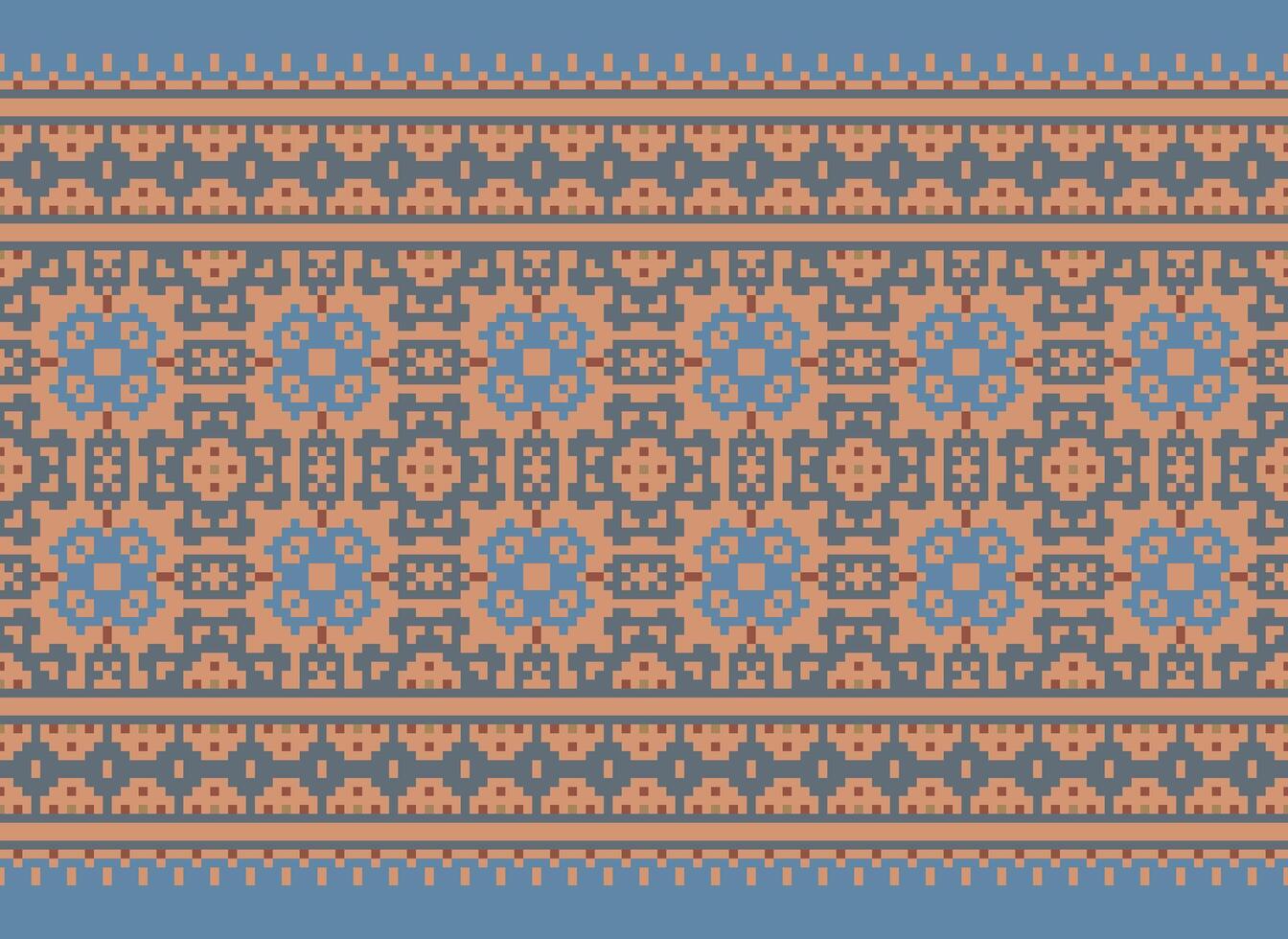 Ethnic Geometric Seamless Fabric Pattern Cross Stitch. Ikat Embroidery Oriental Pixel Pattern Cream Background. Abstract,vector,illustration. Texture,cross Stitch,scarf,decoration,motifs,wallpaper. vector