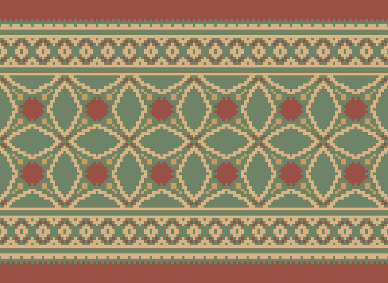 Ethnic Geometric Seamless Fabric Pattern Cross Stitch. Ikat Embroidery Oriental Pixel Pattern Cream Background. Abstract,vector,illustration. Texture,cross Stitch,scarf,decoration,motifs,wallpaper. vector