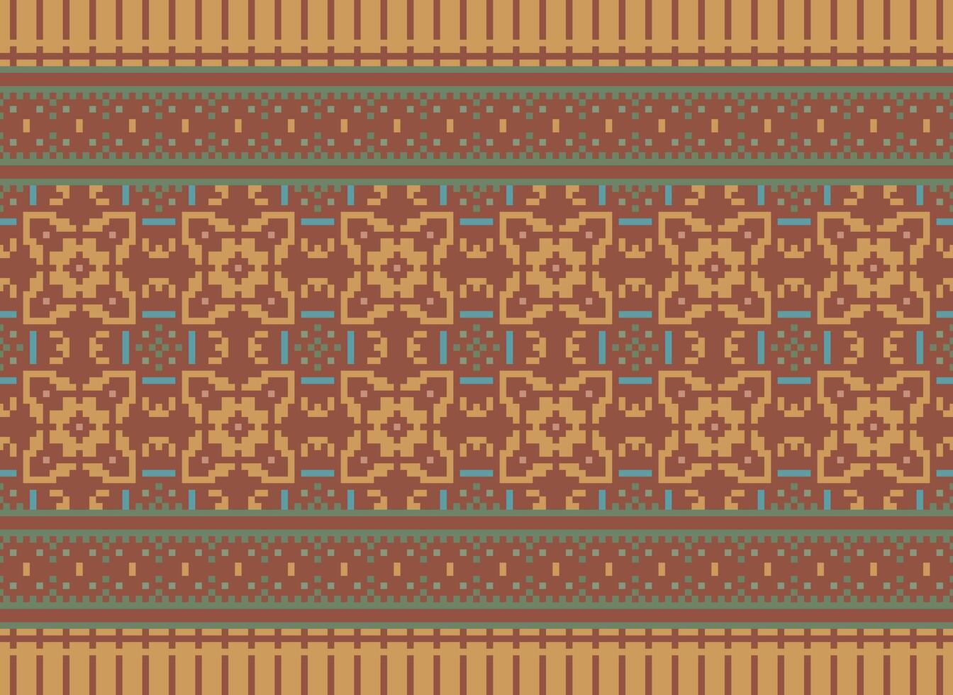Ethnic Geometric Seamless Fabric Pattern Cross Stitch. Ikat Embroidery Oriental Pixel Pattern Cream Background. Abstract,vector,illustration. Texture,cross Stitch,scarf,decoration,motifs,wallpaper. vector