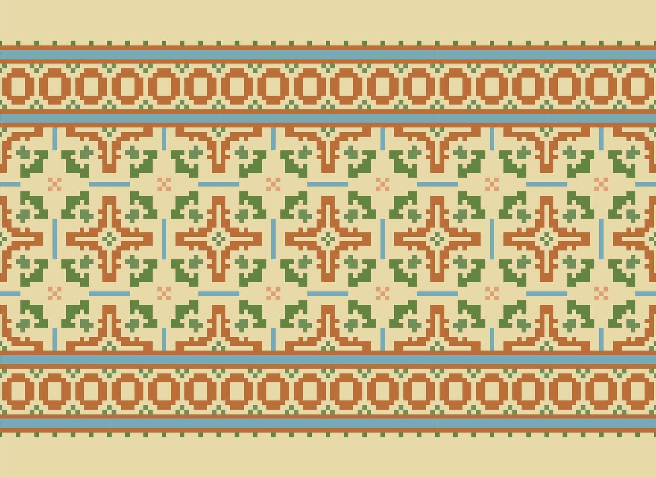 Cross Stitch. Geometric ethnic patterns. Design for Saree, Patola, Sari, Dupatta, Vyshyvanka, rushnyk, dupatta, Clothing, fabric, batik, Knitwear, Embroidery, Ikkat, Pixel pattern. Traditional Design. vector