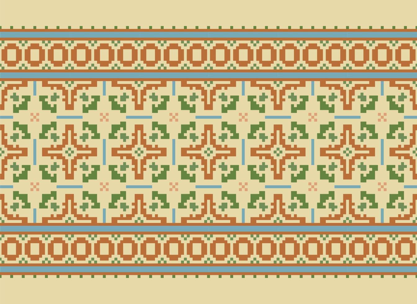 Cross Stitch. Geometric ethnic patterns. Design for Saree, Patola, Sari, Dupatta, Vyshyvanka, rushnyk, dupatta, Clothing, fabric, batik, Knitwear, Embroidery, Ikkat, Pixel pattern. Traditional Design. vector