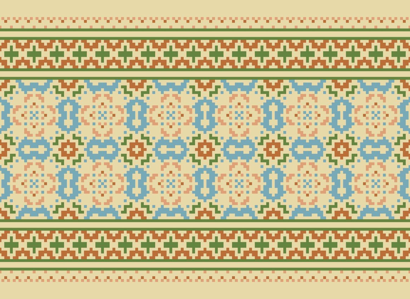 Ethnic Geometric Seamless Fabric Pattern Cross Stitch. Ikat Embroidery Oriental Pixel Pattern Cream Background. Abstract,vector,illustration. Texture,cross Stitch,scarf,decoration,motifs,wallpaper. vector