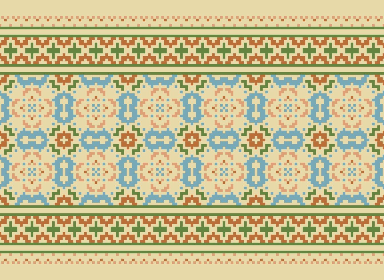 Ethnic Geometric Seamless Fabric Pattern Cross Stitch. Ikat Embroidery Oriental Pixel Pattern Cream Background. Abstract,vector,illustration. Texture,cross Stitch,scarf,decoration,motifs,wallpaper. vector