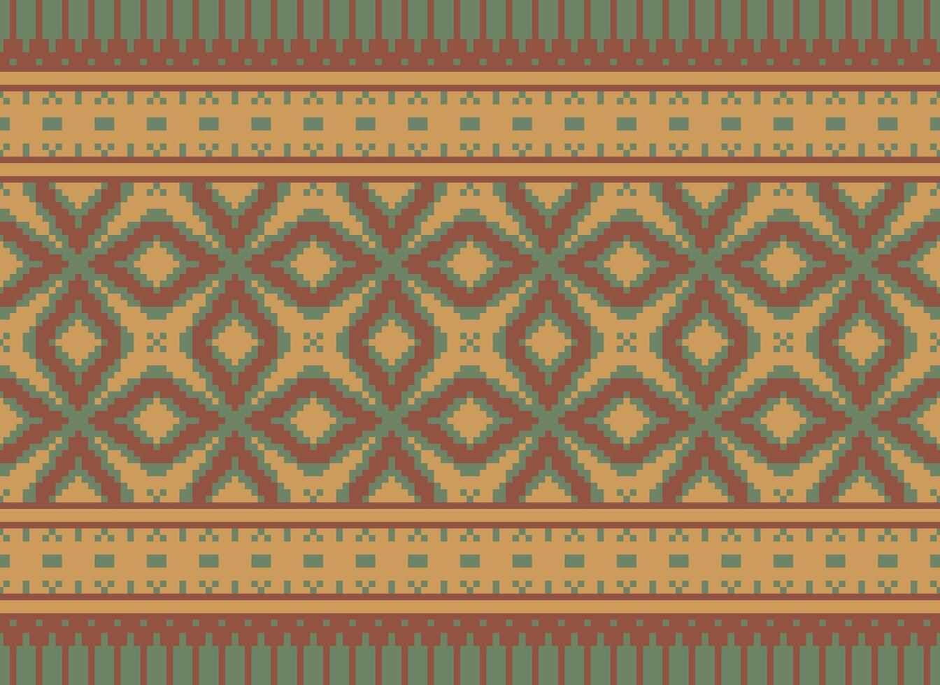 Ethnic Geometric Seamless Fabric Pattern Cross Stitch. Ikat Embroidery Oriental Pixel Pattern Cream Background. Abstract,vector,illustration. Texture,cross Stitch,scarf,decoration,motifs,wallpaper. vector