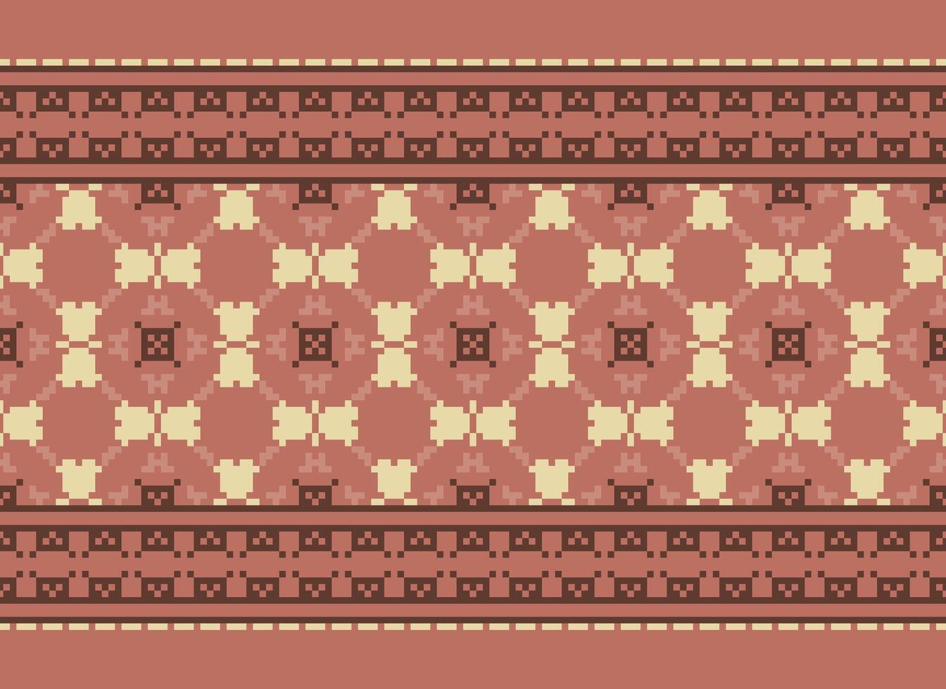 Ethnic Geometric Seamless Fabric Pattern Cross Stitch. Ikat Embroidery Oriental Pixel Pattern Cream Background. Abstract,vector,illustration. Texture,cross Stitch,scarf,decoration,motifs,wallpaper. vector