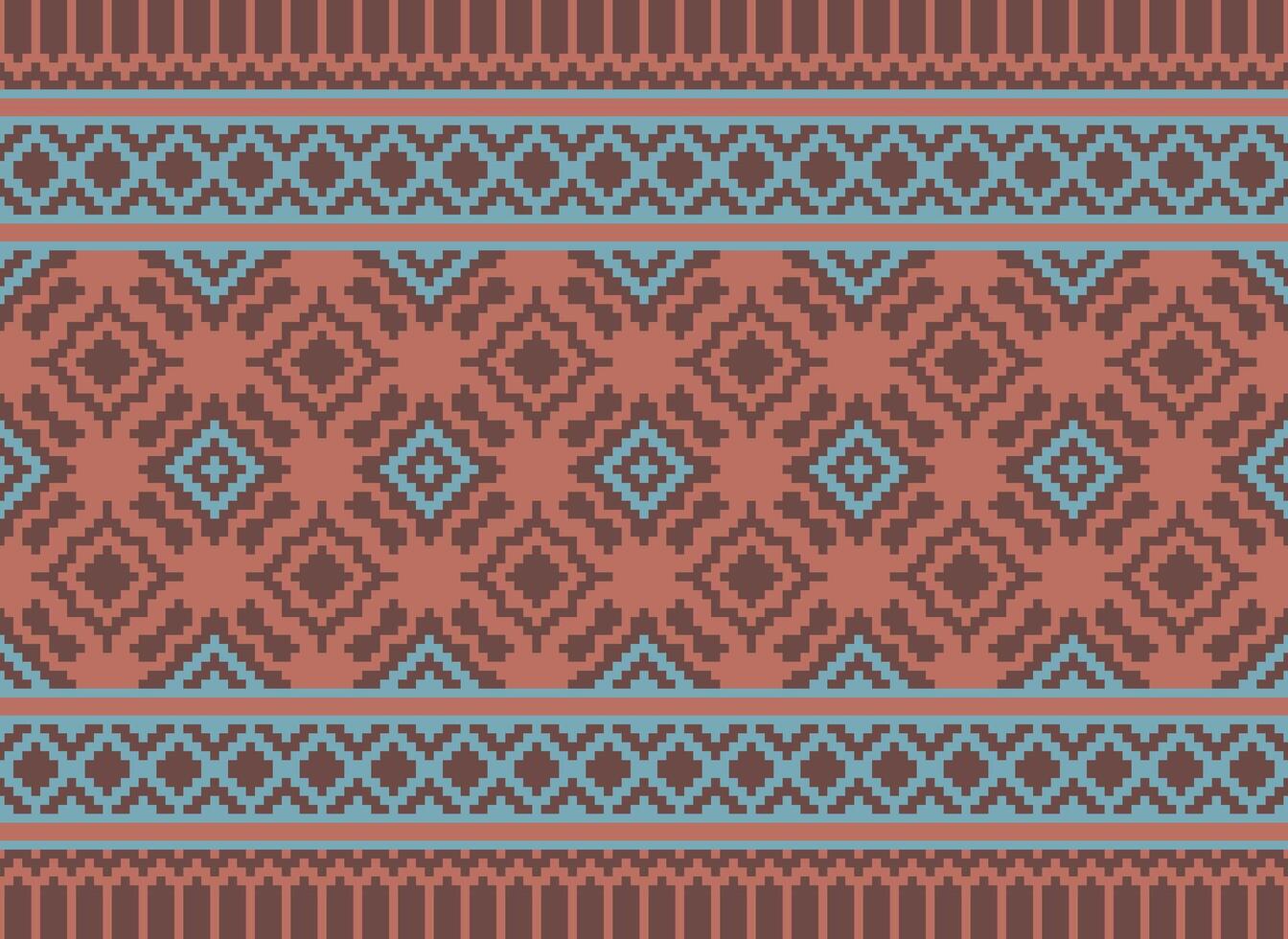 Ethnic Geometric Seamless Fabric Pattern Cross Stitch. Ikat Embroidery Oriental Pixel Pattern Cream Background. Abstract,vector,illustration. Texture,cross Stitch,scarf,decoration,motifs,wallpaper. vector