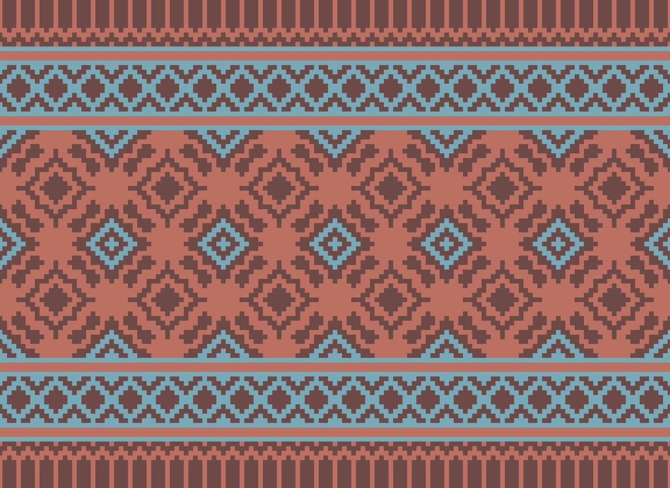 Ethnic Geometric Seamless Fabric Pattern Cross Stitch. Ikat Embroidery Oriental Pixel Pattern Cream Background. Abstract,vector,illustration. Texture,cross Stitch,scarf,decoration,motifs,wallpaper. vector