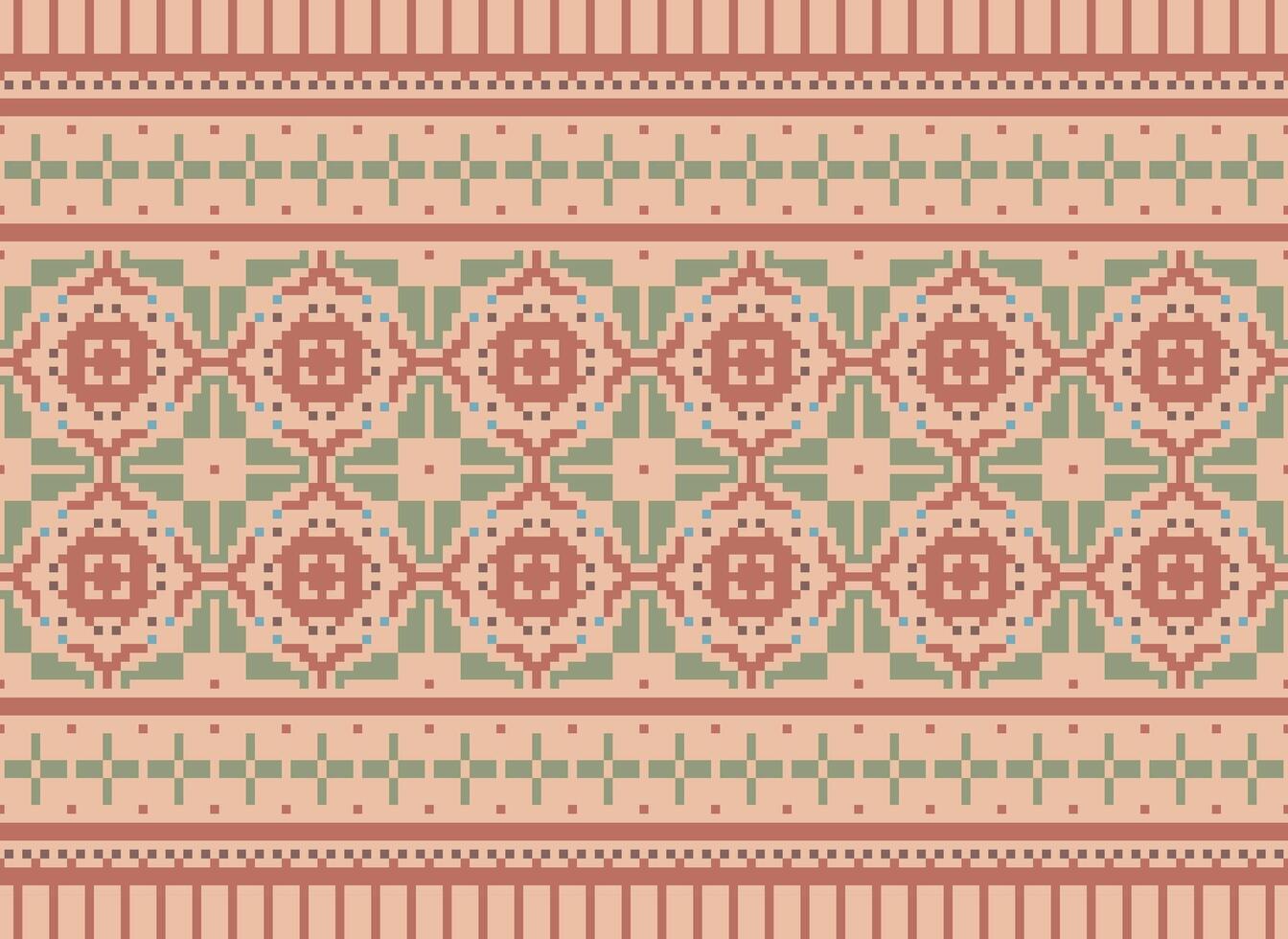 Ethnic Geometric Seamless Fabric Pattern Cross Stitch. Ikat Embroidery Oriental Pixel Pattern Cream Background. Abstract,vector,illustration. Texture,cross Stitch,scarf,decoration,motifs,wallpaper. vector