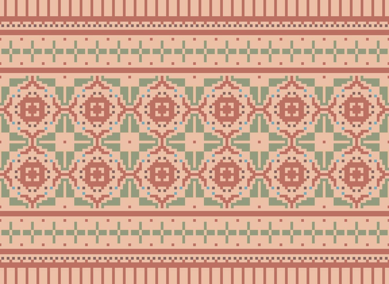 étnico geométrico sin costura tela modelo cruzar puntada. ikat bordado oriental píxel modelo crema antecedentes. resumen, vector, ilustración. textura, cruz puntada,bufanda,decoración,motivos,papel tapiz. vector