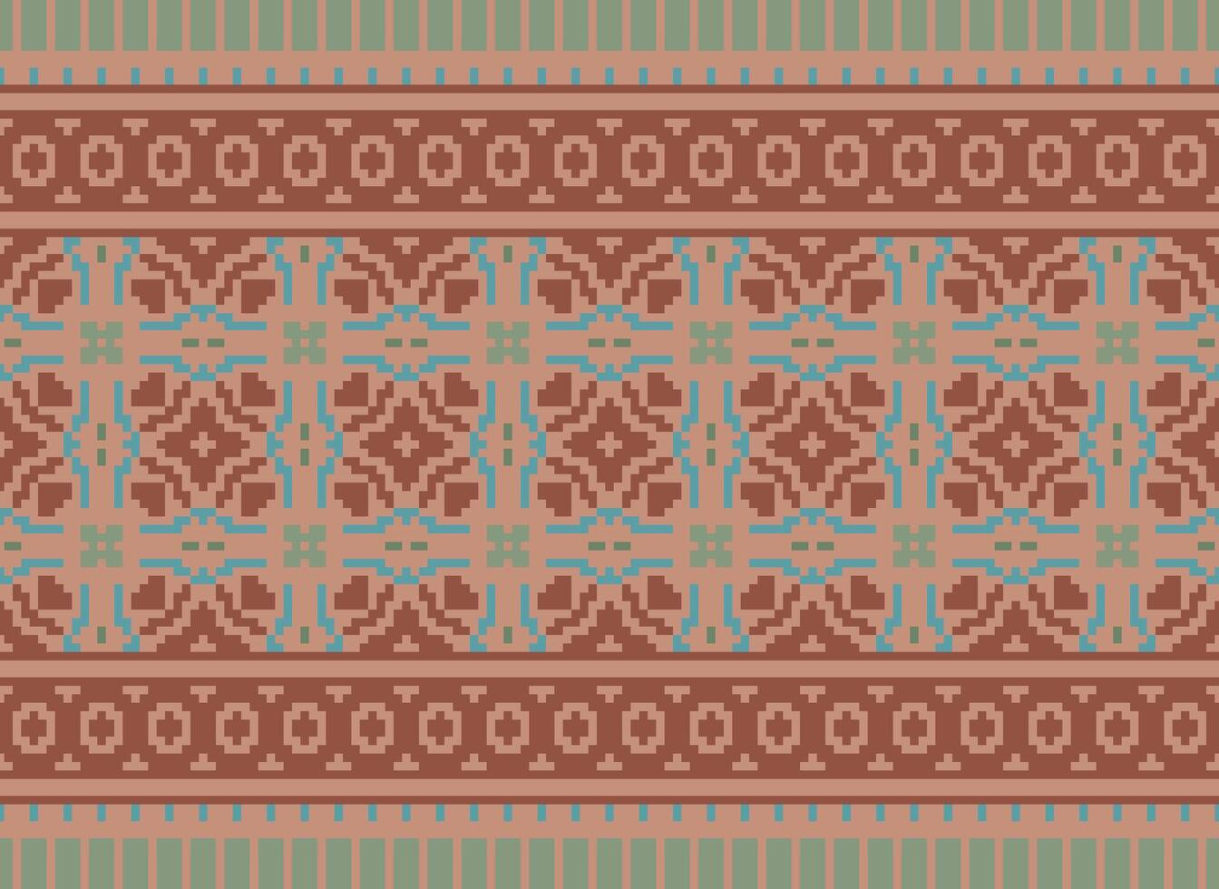 Ethnic Geometric Seamless Fabric Pattern Cross Stitch. Ikat Embroidery Oriental Pixel Pattern Cream Background. Abstract,vector,illustration. Texture,cross Stitch,scarf,decoration,motifs,wallpaper. vector