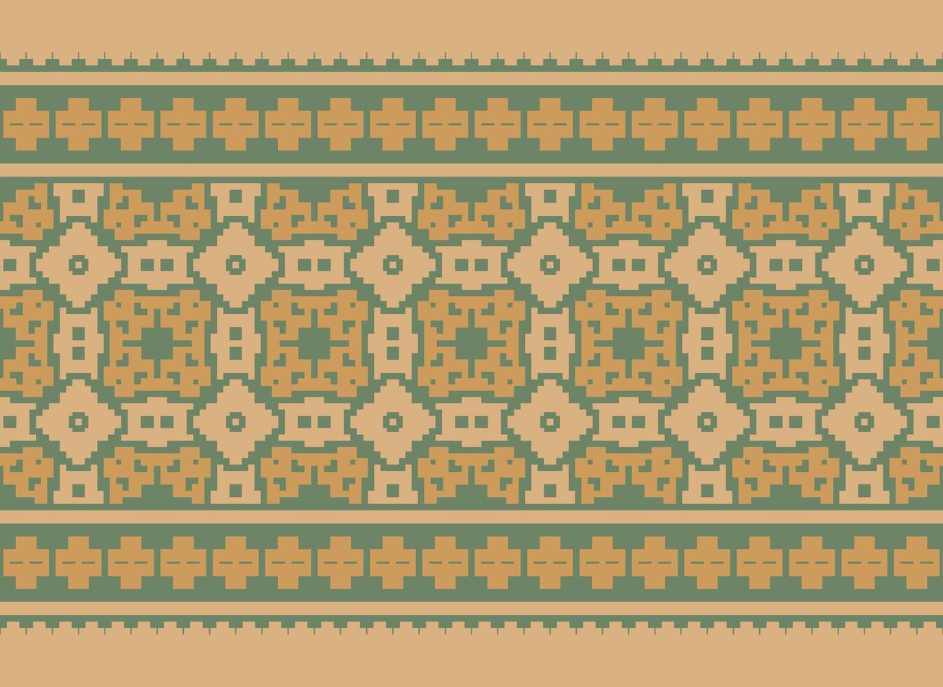 Ethnic Geometric Seamless Fabric Pattern Cross Stitch. Ikat Embroidery Oriental Pixel Pattern Cream Background. Abstract,vector,illustration. Texture,cross Stitch,scarf,decoration,motifs,wallpaper. vector