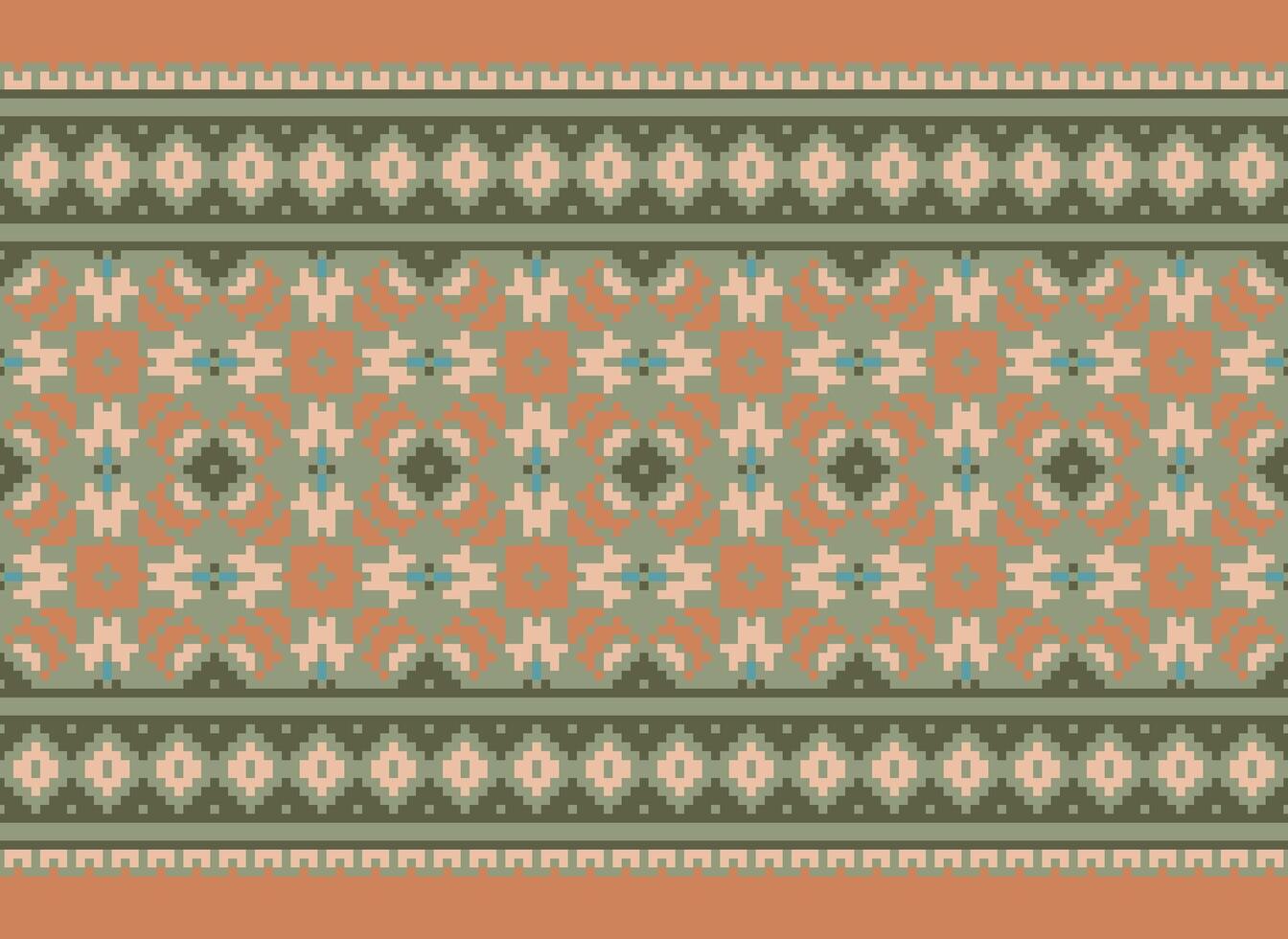 Ethnic Geometric Seamless Fabric Pattern Cross Stitch. Ikat Embroidery Oriental Pixel Pattern Cream Background. Abstract,vector,illustration. Texture,cross Stitch,scarf,decoration,motifs,wallpaper. vector
