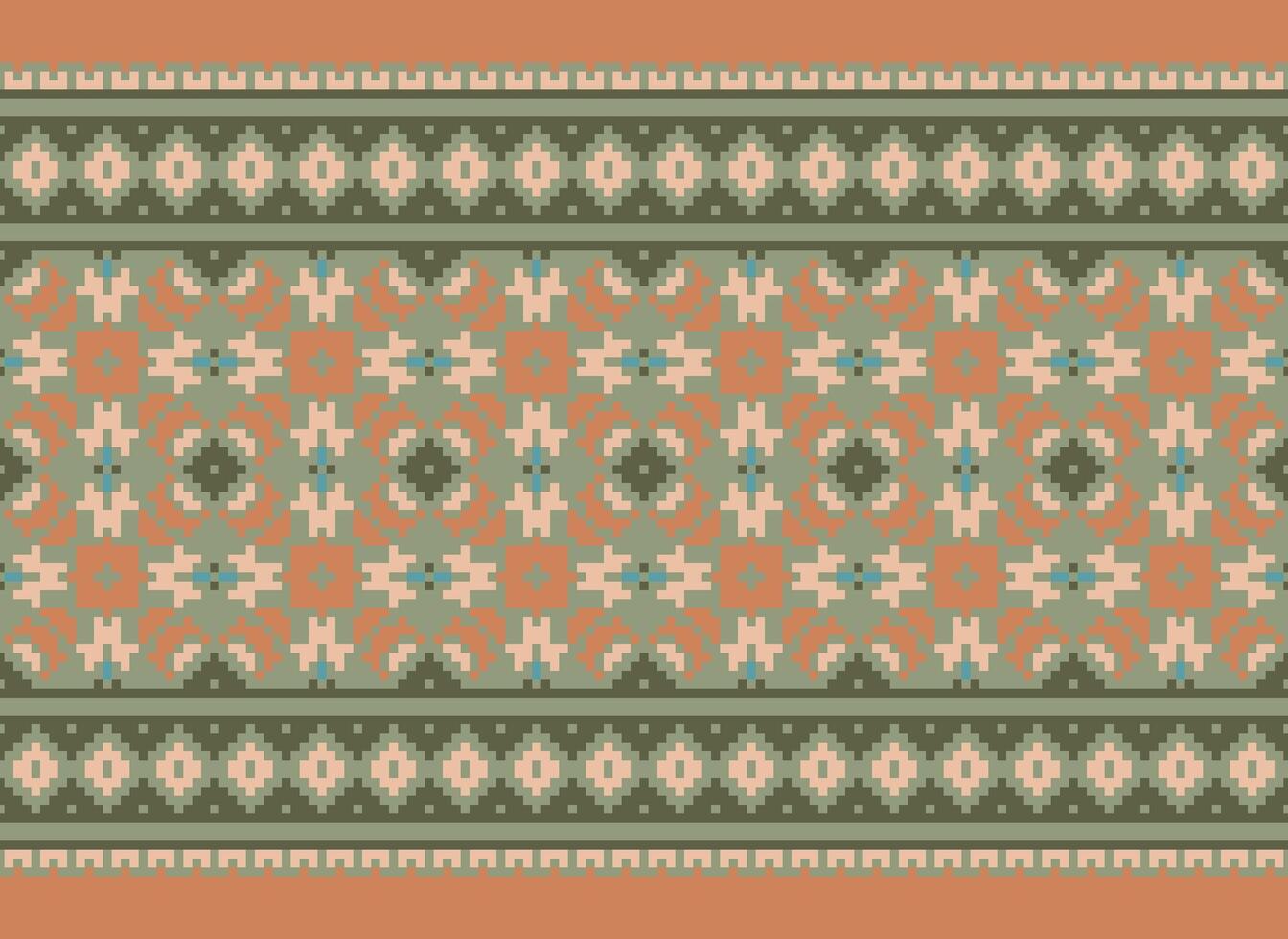 Ethnic Geometric Seamless Fabric Pattern Cross Stitch. Ikat Embroidery Oriental Pixel Pattern Cream Background. Abstract,vector,illustration. Texture,cross Stitch,scarf,decoration,motifs,wallpaper. vector