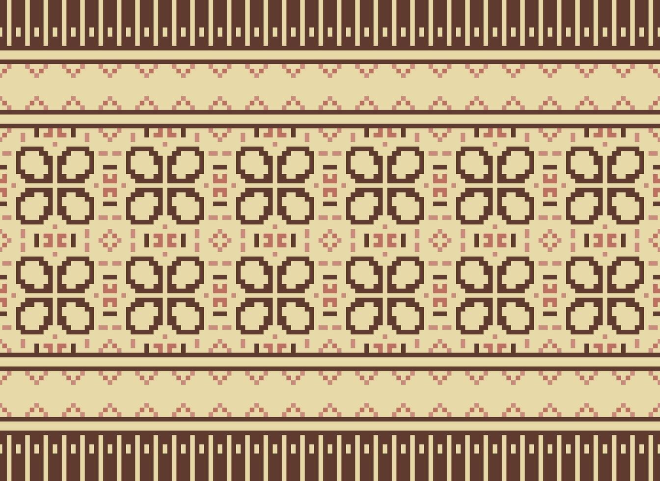Ethnic Geometric Seamless Fabric Pattern Cross Stitch. Ikat Embroidery Oriental Pixel Pattern Cream Background. Abstract,vector,illustration. Texture,cross Stitch,scarf,decoration,motifs,wallpaper. vector