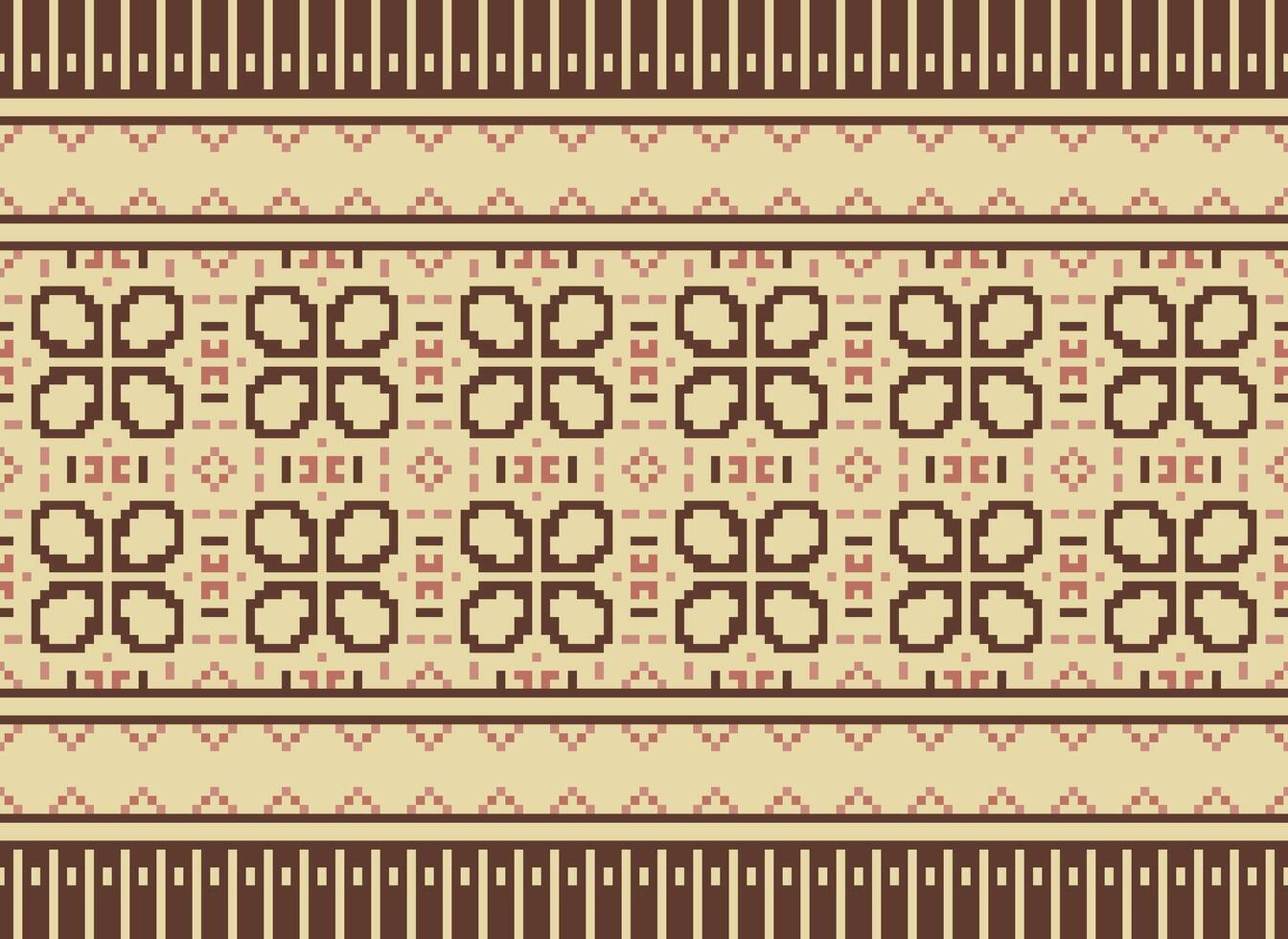 Ethnic Geometric Seamless Fabric Pattern Cross Stitch. Ikat Embroidery Oriental Pixel Pattern Cream Background. Abstract,vector,illustration. Texture,cross Stitch,scarf,decoration,motifs,wallpaper. vector