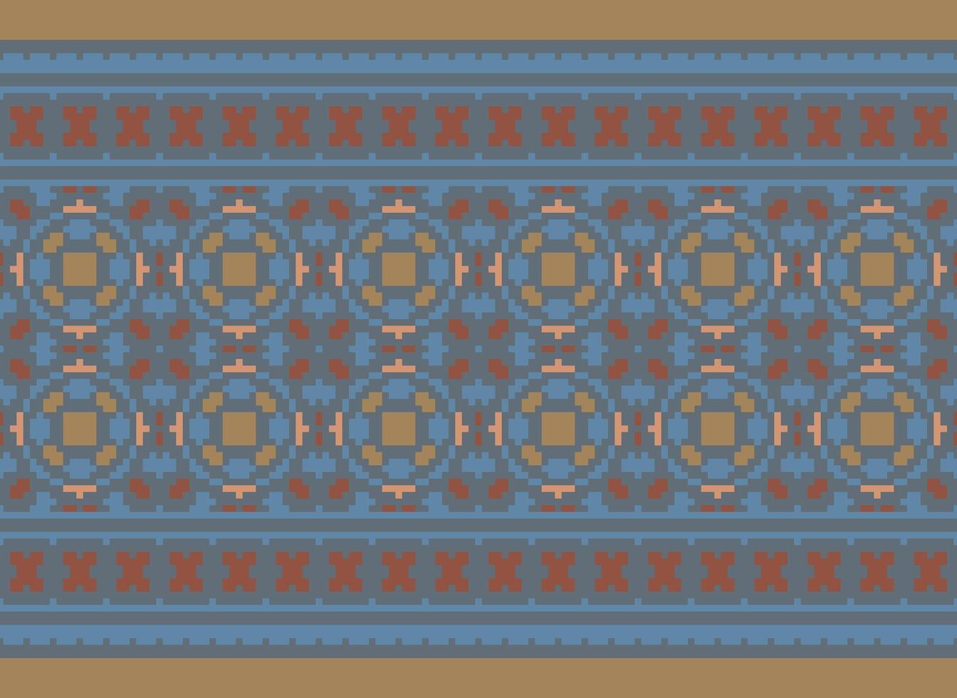 Cross Stitch. Geometric ethnic patterns. Design for Saree, Patola, Sari, Dupatta, Vyshyvanka, rushnyk, dupatta, Clothing, fabric, batik, Knitwear, Embroidery, Ikkat, Pixel pattern. Traditional Design. vector