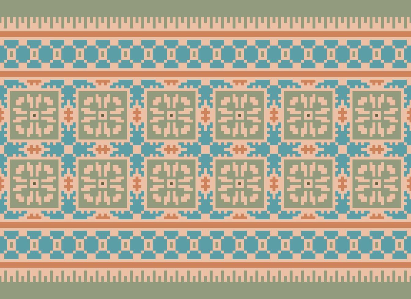 Ethnic Geometric Seamless Fabric Pattern Cross Stitch. Ikat Embroidery Oriental Pixel Pattern Cream Background. Abstract,vector,illustration. Texture,cross Stitch,scarf,decoration,motifs,wallpaper. vector