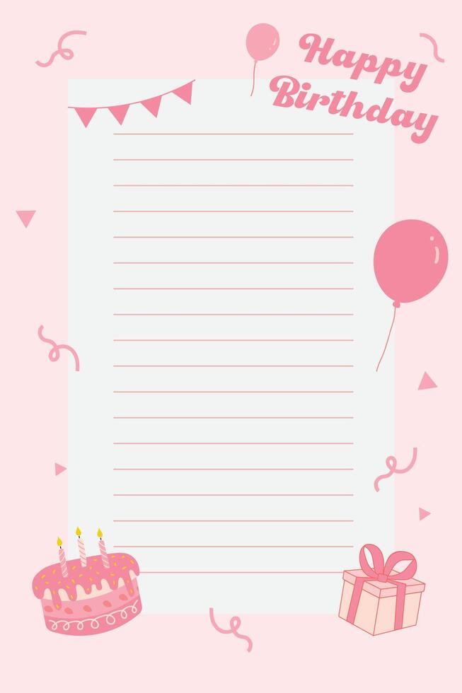 Pink vertical happy birthday note vector