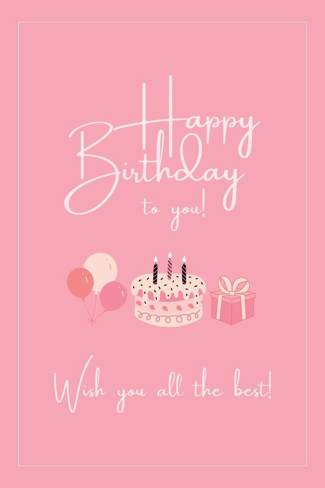 Cute birthday pink card vector