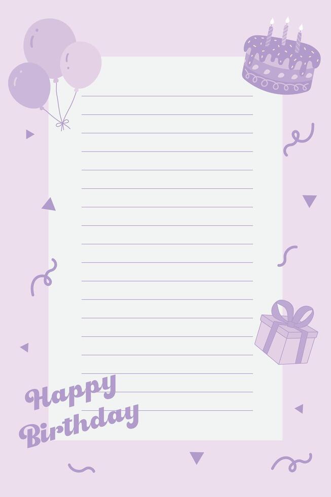 Cute blue vertical birthday note vector