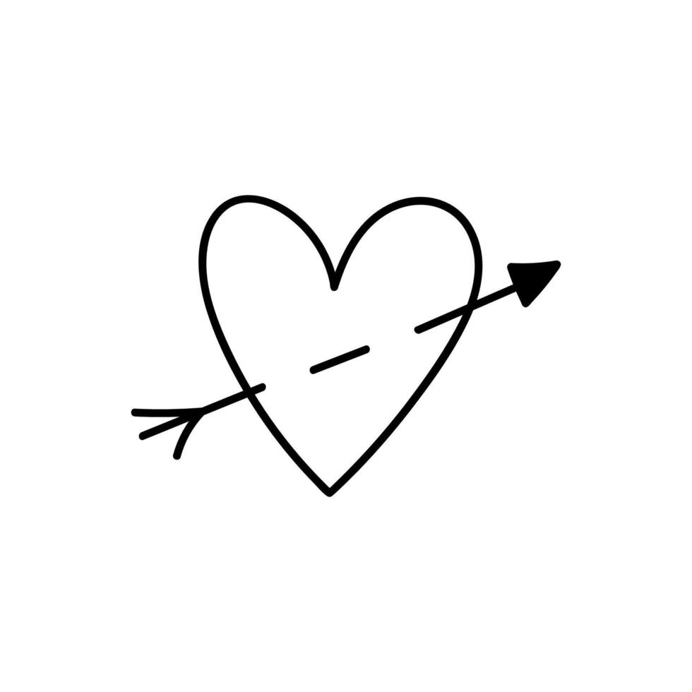 Cute heart heart with an arrow isolated on white background. Vector hand-drawn illustration in doodle style. Perfect for Valentine's Day designs, cards, decorations.