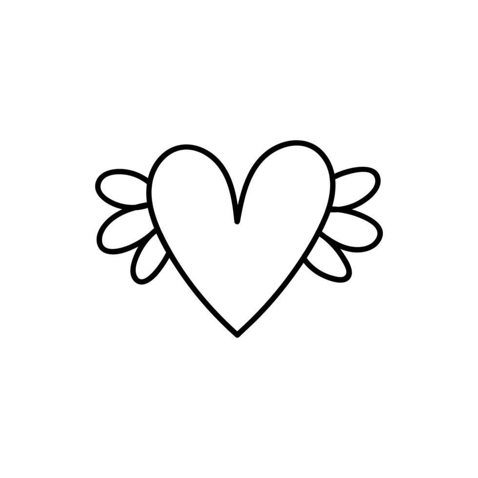 Cute heart with wings isolated on white background. Vector hand-drawn ...