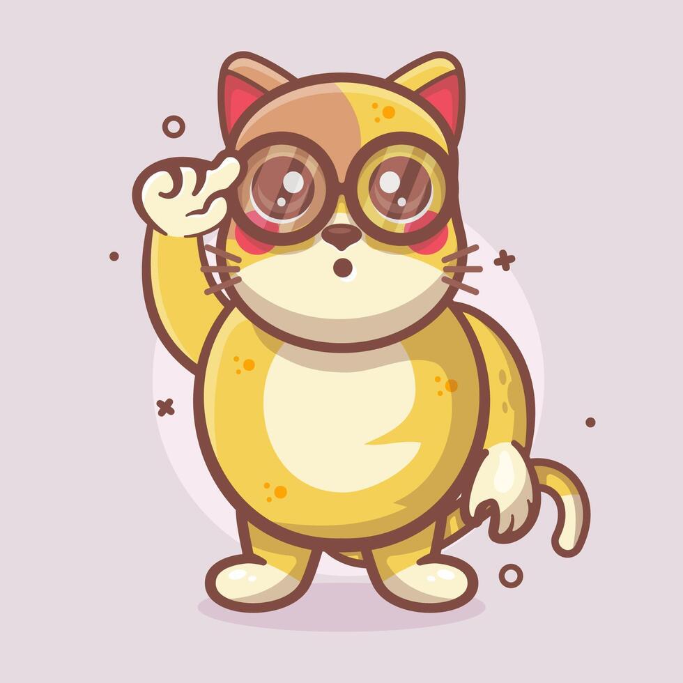 geek cat animal character mascot with think gesture isolated cartoon in flat style design vector