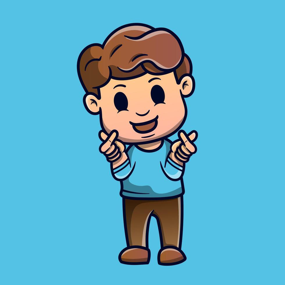 Cute illustration boy Love Sign finger cartoon character icon . funny gift cartoon. Business icon concept. Flat cartoon style vector