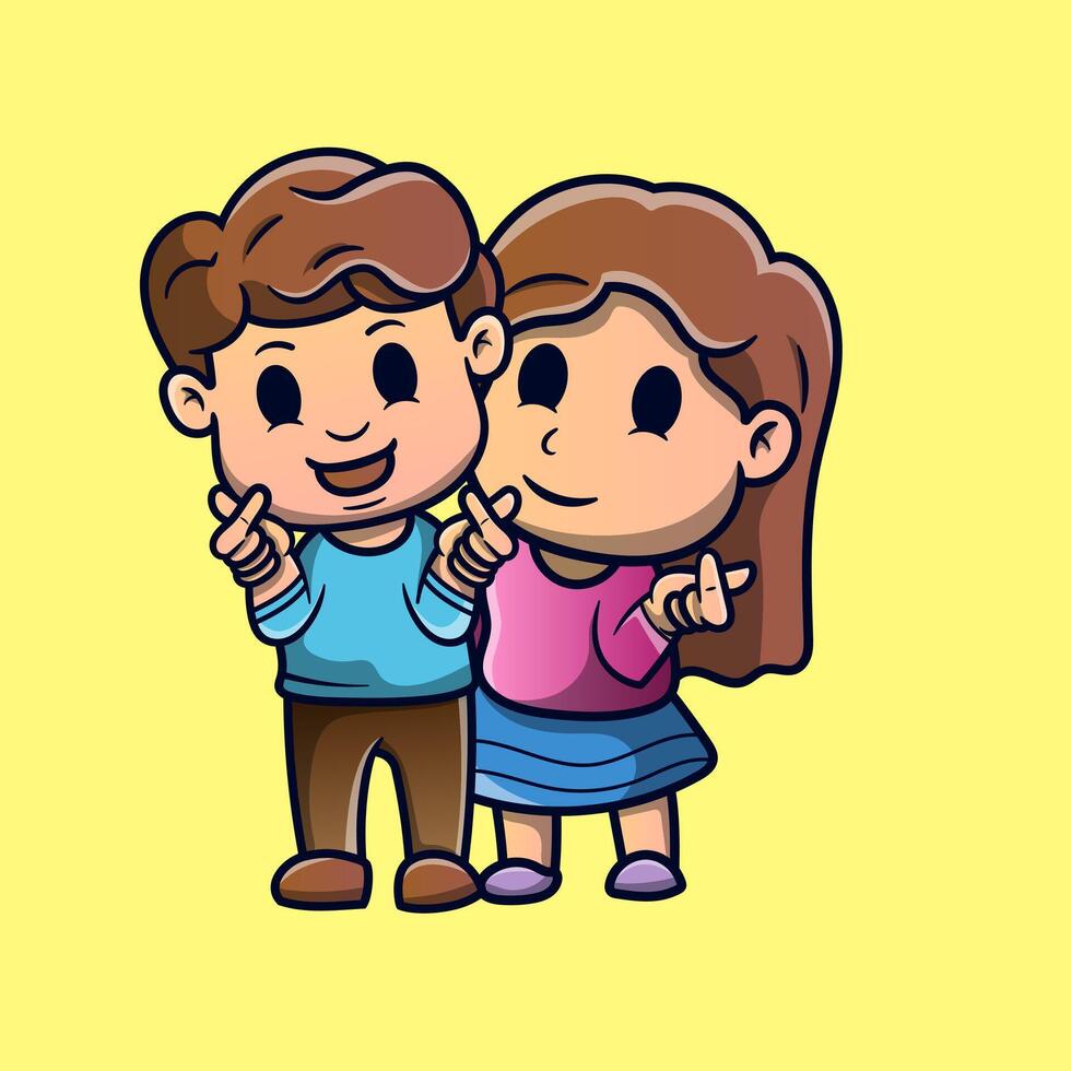 Cute illustration Couple Love Sign finger cartoon character icon . funny gift cartoon. Business icon concept. Flat cartoon style vector