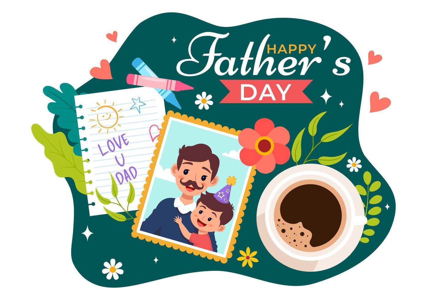 contento padres día vector ilustración con padre y su hijo o hija jugando juntos en plano niños dibujos animados antecedentes diseño