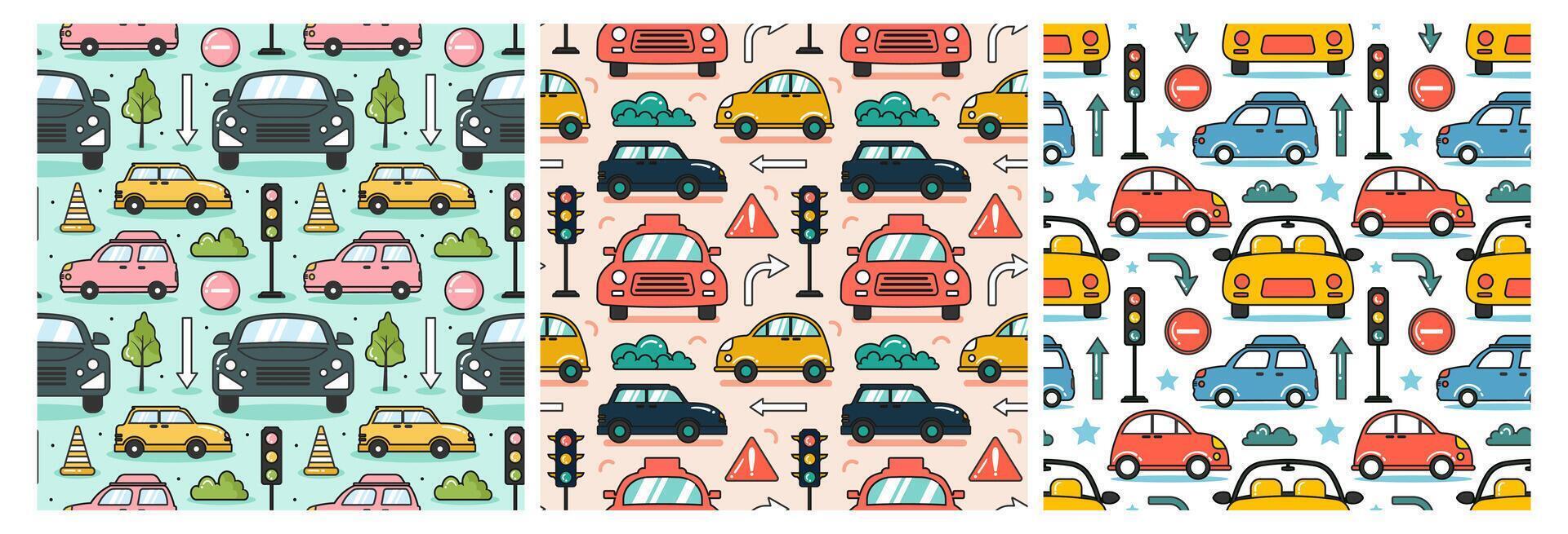 Car Toys Seamless Pattern Design with Boys and Girls Children Toy Equipment in Cartoon Illustration vector