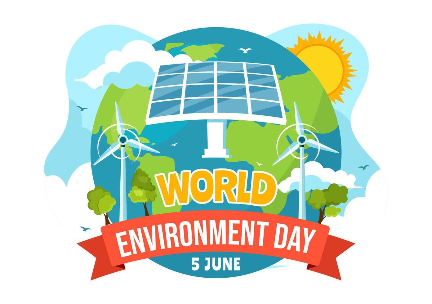 World Environment Day Vector Illustration with Green Tree and Animals in Forest for Save the Planet or Taking Care of the Earth in Flat Background