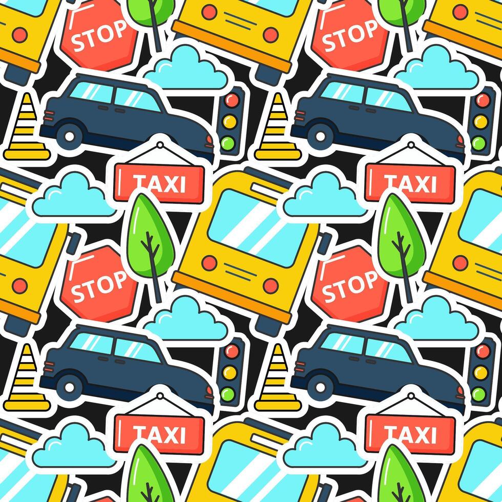 Car Toys Seamless Pattern Design with Boys and Girls Children Toy Equipment in Cartoon Illustration vector